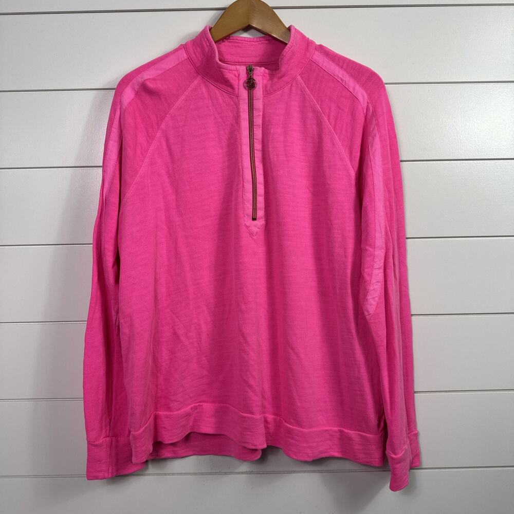 Lilly Pulitzer Ashlee Half Zip Pullover Sweatshirt Bright Pink sz XL